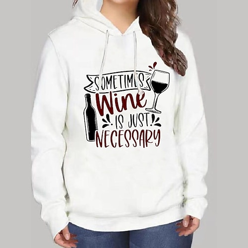

Women's Plus Size Tops Hoodie Sweatshirt Letter Print Long Sleeve Hooded Streetwear Daily Vacation Polyester Fall Winter White