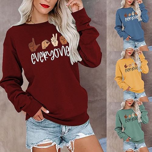 

Women's Sweatshirt Pullover Streetwear Casual Print Wine Red Green White Graphic Text Casual Crew Neck Long Sleeve S M L XL XXL