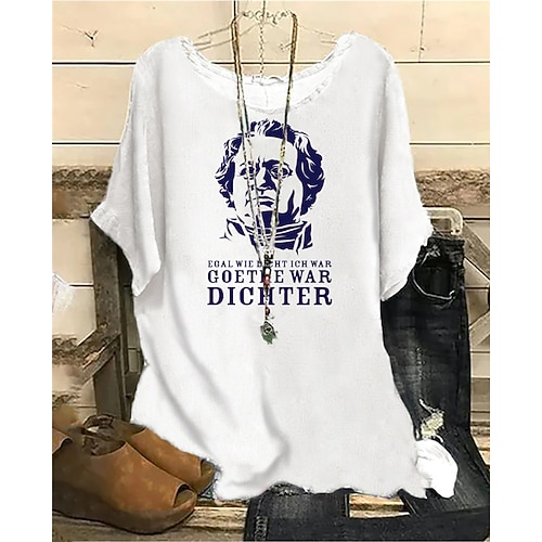 

Women's Plus Size Tops Blouse Shirt Portrait Letter Print Short Sleeve Crewneck Streetwear Daily Vacation Polyester Spring Summer White