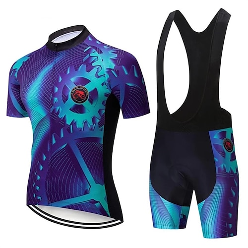 

Men's Short Sleeve Cycling Jersey with Bib Shorts Blue Bike 3D Pad Breathable Quick Dry Sports Graphic Clothing Apparel