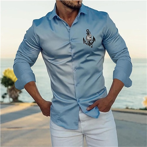 

Homme Chemise Graphic Ancre Aigle Col rabattu Bleu Estampage à chaud Extérieur Plein Air Manches Longues Bouton bas Imprimer Vêtement Tenue Mode Design Casual Grand et grand / Eté / Printemps / Eté