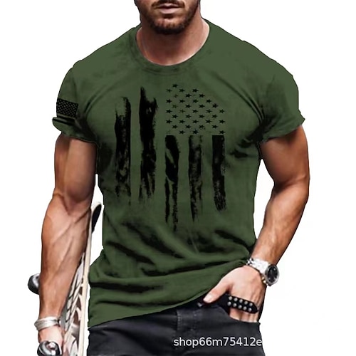 

Men's Unisex T shirt Tee 3D Print Graphic Prints American Flag Crew Neck Street Daily Print Short Sleeve Tops Designer Casual Big and Tall Sports Green Gray Khaki / Summer / Summer