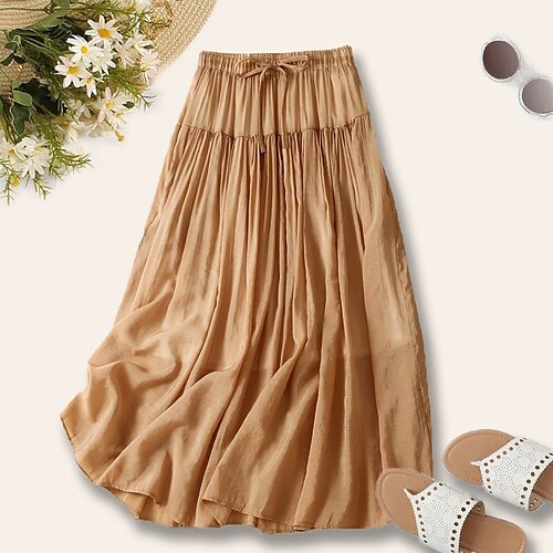 

Women's Elegant Swing Skirts Daily Date Solid Colored Ruched White Black Purple S M L