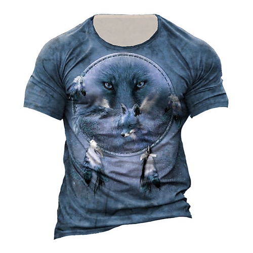 

Men's Unisex T shirt Tee 3D Print Graphic Prints Wolf Crew Neck Street Daily Print Short Sleeve Tops Designer Casual Vintage Big and Tall Sea Blue Green Black / Summer / Summer