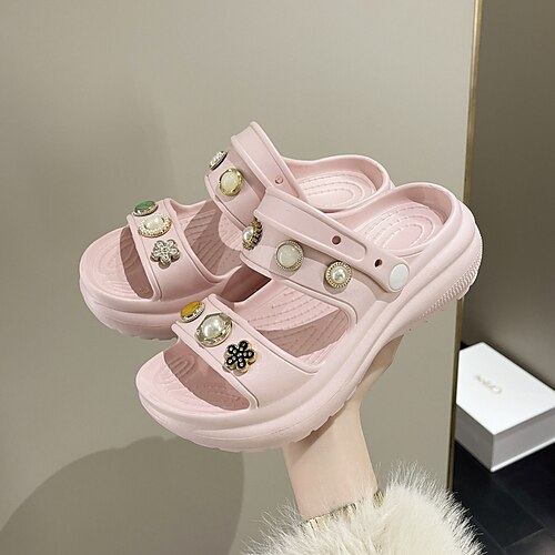 

Women's Sandals Outdoor Slippers Pearl Flat Heel Open Toe Casual Minimalism Daily PU Leather Loafer Spring Summer Solid Colored White Black Rosy Pink
