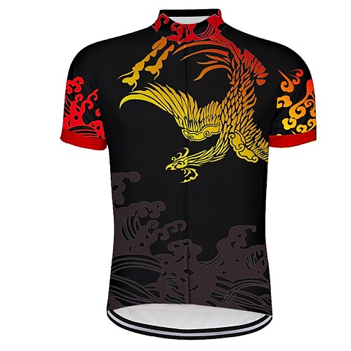 

21Grams Men's Cycling Jersey Short Sleeve Bike Top with 3 Rear Pockets Mountain Bike MTB Road Bike Cycling Breathable Quick Dry Moisture Wicking Reflective Strips Black Floral Botanical Gear Phoenix