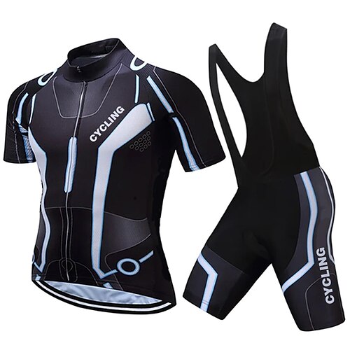 

21Grams Men's Cycling Jersey with Bib Shorts Short Sleeve Mountain Bike MTB Road Bike Cycling Black Geometic Bike Clothing Suit 3D Pad Breathable Quick Dry Moisture Wicking Back Pocket Polyester