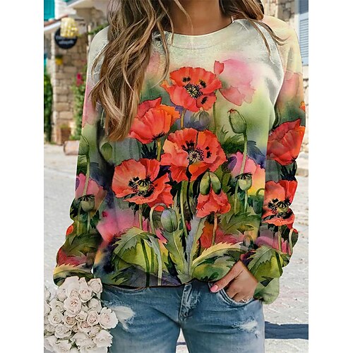 

Women's Sweatshirt Flower 3D Print Casual Hoodies Sweatshirts Rainbow