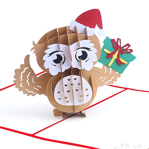 

1pcs Christmas Owl Card 3D Pop-Up Cards Congratulations Cards for Gift Decoration Party 3D with Envelope 107.1 inch Paper