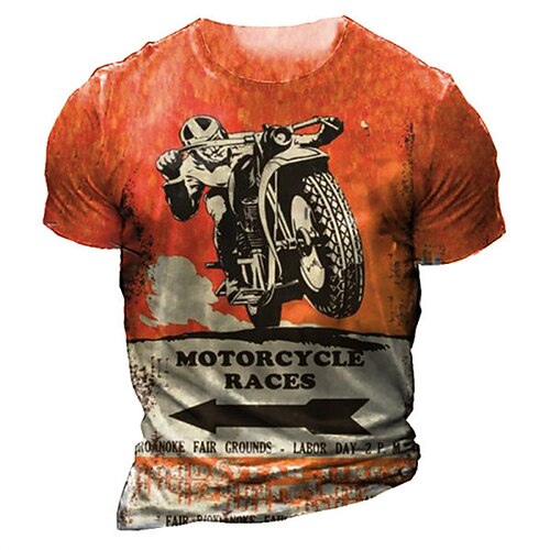 

Men's Unisex T shirt Tee 3D Print Graphic Prints Motorcycle Crew Neck Street Daily Print Short Sleeve Tops Designer Casual Vintage Big and Tall Red / Summer / Summer