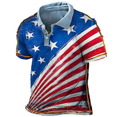 

Men's Collar Polo Shirt Golf Shirt National Flag Turndown Blue 3D Print Outdoor Street Short Sleeves Button-Down Print Clothing Apparel Fashion Designer Casual Breathable / Summer / Spring / Summer