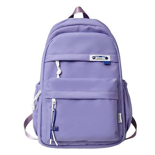 

Women's Unisex School Bag Bookbag Commuter Backpack Functional Backpack Oxford Cloth Nylon Solid Color Large Capacity Waterproof Zipper School Daily White Black Blue Purple Dusty Rose