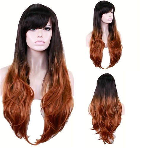 

Synthetic Wig Body Wave With Bangs Machine Made Wig Long A1 Synthetic Hair Women's Soft Classic Easy to Carry Black Brown Mixed Color / Daily Wear / Party / Evening