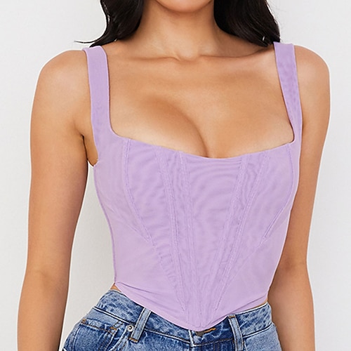

Corset Women's Corset Tops Party & Evening Club White Black Purple Sexy Comfortable Overbust Corset Zipper Backless Tummy Control Push Up Pure Color Fall Winter Spring