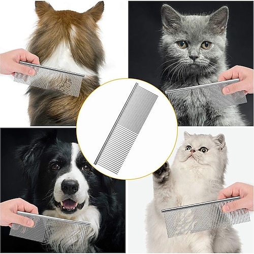 

Pet Dematting Comb - Stainless Steel Pet Grooming Comb for Dogs and Cats Gently Removes Loose Undercoat Mats Tangles and Knots