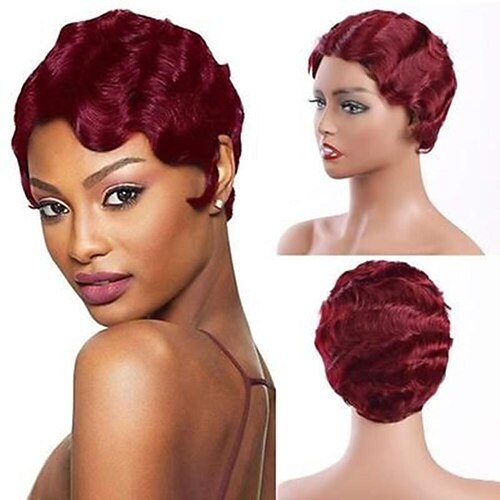 

Short Finger Wave Wig Brazilian Human Hair Wig for Black Women Brown Blonde Short Ocean Wave Wig Peruca Cosplay Pixie Cut Wigs