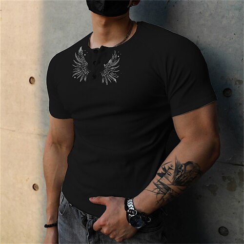 

Men's T shirt Tee Hot Stamping Graphic Patterned Wings Crew Neck Street Daily Button-Down Print Short Sleeve Tops Designer Casual Fashion Comfortable Black / Summer / Sports / Summer