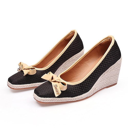 

Women's Heels Espadrilles Wedge Heel Closed Toe Elegant Casual Daily Office Faux Leather Loafer Fall Spring Solid Colored Black Gray Light Blue