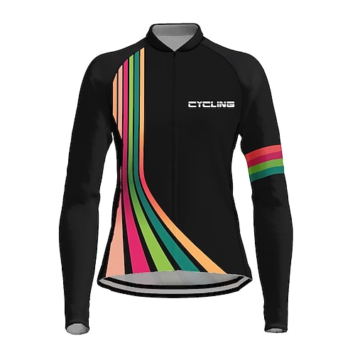 

21Grams Women's Cycling Jersey Long Sleeve Bike Top with 3 Rear Pockets Mountain Bike MTB Road Bike Cycling Breathable Quick Dry Moisture Wicking Reflective Strips Black Stripes Polyester Spandex