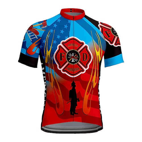 

21Grams Men's Cycling Jersey Short Sleeve Bike Top with 3 Rear Pockets Mountain Bike MTB Road Bike Cycling Breathable Quick Dry Moisture Wicking Reflective Strips Red Blue American / USA Polyester