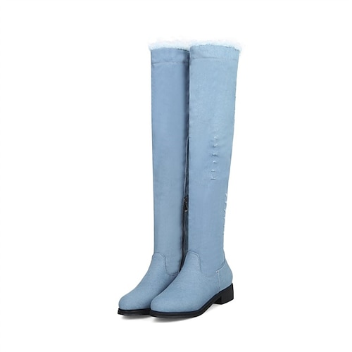 

Per donna Stivaletti Giornaliero Stivali sopra il ginocchio Inverno Quadrato Punta tonda minimalismo Denim Cerniera Nero Blu Blu scuro