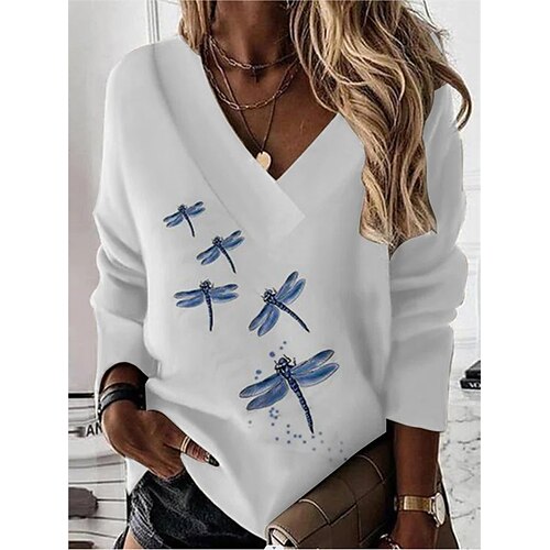 

Women's Sweatshirt Pullover Sportswear Casual Patchwork Print White Animal Loose Fit Casual V Neck Long Sleeve S M L XL XXL 3XL / 3D Print