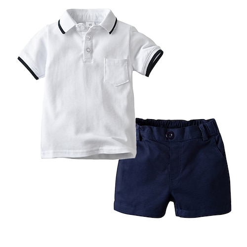 

Kids Boys T-shirt Shorts Clothing Set 2 Pieces Short Sleeve White Black Dark Gray Solid Color Street Outdoor Active Daily Regular 2-8 Years
