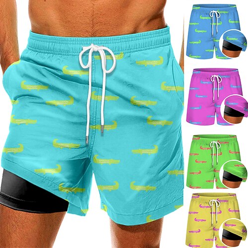 

Men's Swim Trunks Swim Shorts Quick Dry Board Shorts Bathing Suit Compression Liner with Pockets Drawstring Swimming Surfing Beach Water Sports Printed Summer