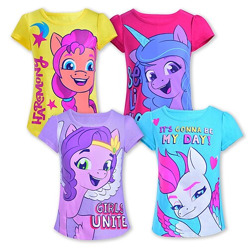 

Kids Girls' T shirt Cartoon Outdoor 3D Print Short Sleeve Crewneck Active 3-12 Years Spring Blue Purple Yellow