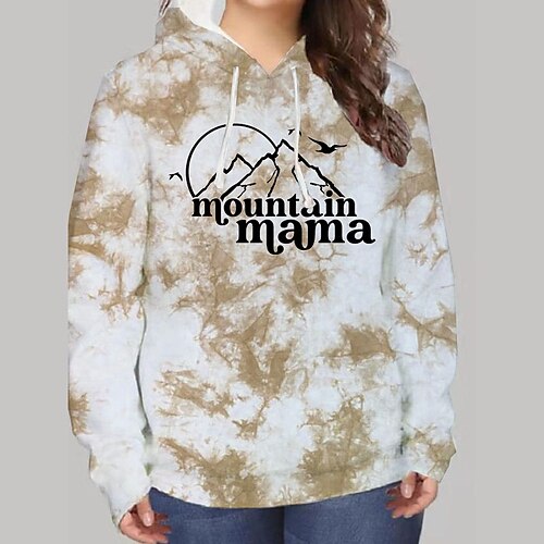 

Women's Plus Size Tops Hoodie Sweatshirt Tie Dye Letter Print Long Sleeve Hooded Streetwear Daily Vacation Polyester Fall Winter Gray