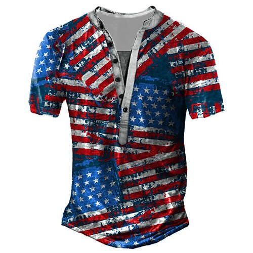 

Men's Henley Shirt Tee T shirt Tee 3D Print Graphic Patterned National Flag Plus Size Henley Daily Sports Button-Down Print Short Sleeve Tops Designer Basic Classic Comfortable Red / Summer / Summer