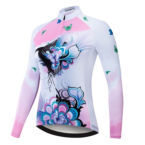 

21Grams Women's Cycling Jersey Long Sleeve Bike Top with 3 Rear Pockets Mountain Bike MTB Road Bike Cycling Breathable Quick Dry Moisture Wicking Reflective Strips Rosy Pink Butterfly Polyester