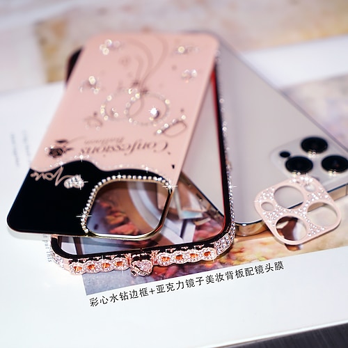 

Phone Case For Apple Back Cover iPhone 14 Pro Max 14 Plus 13 12 11 Pro Max Mini X XR XS Rhinestone Glitter Shine Heart Word / Phrase Crystal Diamond Metal