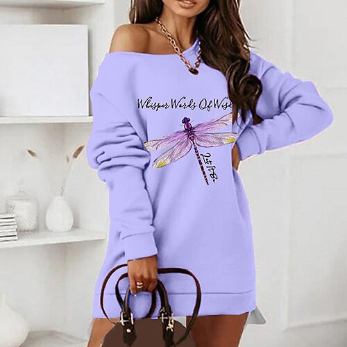 

Femme Robe casual manche longue Hiver Automne Printemps faux deux pièces Imprimer Animal Lettre Col Ras du Cou robe hiver robe automne Ample 2022 Violet Rose Claire Gris S M L XL XXL 3XL