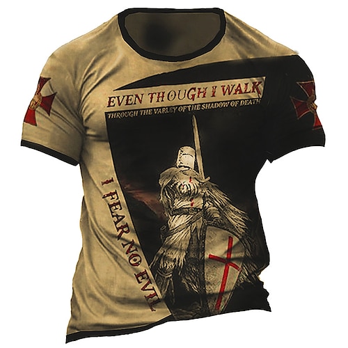 

Herre Unisex T-shirt Grafisk Farveblok Templarkorset Soldat Rund hals Brun 3D-udskrivning udendørs Gade Kortærmet Trykt mønster Tøj Årgang Sport Afslappet Stor og høj