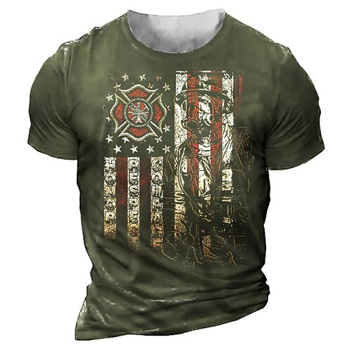 

Men's Unisex T shirt Tee 3D Print Graphic Patterned National Flag Crew Neck Street Daily Print Short Sleeve Tops Designer Casual Vintage Big and Tall Black Army Green Navy Blue / Summer / Summer