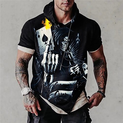 

Men's Hoodie Pullover Hoodie Sweatshirt Black Hooded Graphic Skull Poker Print Daily Sports Streetwear 3D Print Designer Casual Big and Tall Summer Clothing Apparel Hoodies Sweatshirts Short Sleeve