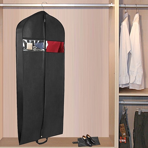 

Non-woven Dustproof Clothing Cover With Side Wall Suit Cover Transparent Window Clothing Organizer Bag