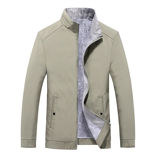 

Men's Jacket Regular UV Protection Pocket Zip Front Coat Dark Grey Blue Gray Khaki Business Daily Winter Zipper Stand Collar Regular Fit M L XL XXL 3XL 4XL / Long Sleeve