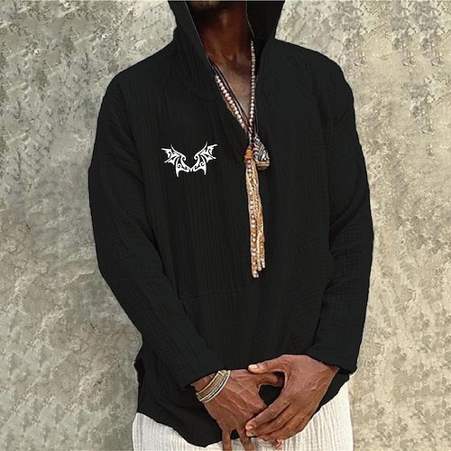 

Men's Shirt Hot Stamping Graphic Patterned Wings Hooded Street Casual Print Long Sleeve Tops Designer Casual Fashion Big and Tall Green Black Gray / Fall / Spring