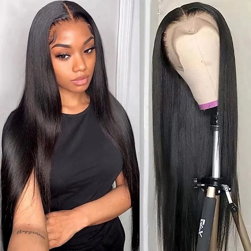 

Remy Human Hair 13x4 Lace Front Wig Free Part Brazilian Hair Natural Straight Natural Wig 180% Density with Baby Hair Soft Natural Hairline 100% Virgin With Bleached Knots For Women's Long Human Hair