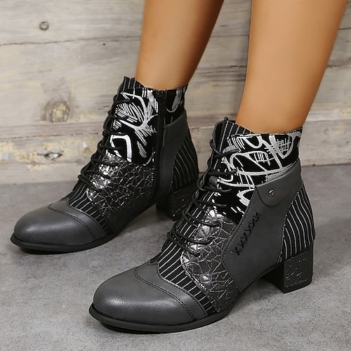 

Damen Stiefel Springerstiefel Täglich Winter Schnürsenkel Blockabsatz Runde Zehe Elegant PU Reißverschluss Einfarbig Schwarz