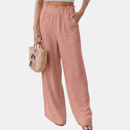 

Women's Loungewear Bottom Nighty Pure Color Comfort Home Daily Cotton And Linen Long Pant Pocket Spring Summer Black Pink
