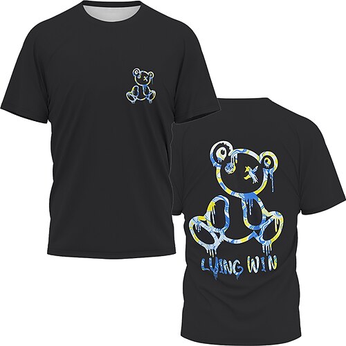 

Kids Boys T shirt Tee Short Sleeve 3D Print Graphic Patterned Bear Crewneck Black Children Tops Fall Winter Active Daily Outdoor Regular Fit 4-12 Years