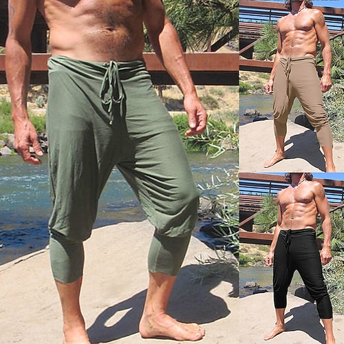 

Men's Crop Casual Shorts Drawstring Solid Color Comfort Breathable Calf-Length Casual Daily Streetwear Sports Fashion ArmyGreen Black Micro-elastic
