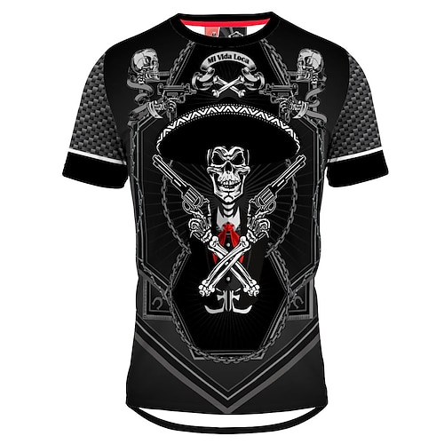 

21Grams Men's Downhill Jersey Short Sleeve Bike Top with 3 Rear Pockets Mountain Bike MTB Road Bike Cycling Breathable Quick Dry Moisture Wicking Soft Black Skull Polyester Spandex Sports Clothing