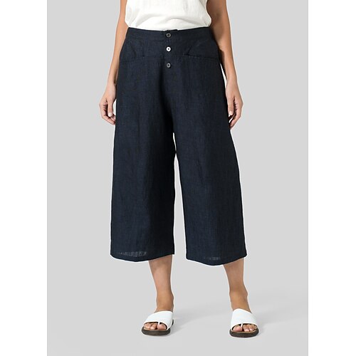

Women's Culottes Wide Leg Chinos Pants Trousers Linen / Cotton Blend Khaki Navy Blue Apricot Mid Waist Fashion Casual Weekend Side Pockets Micro-elastic Calf-Length Comfort Plain S M L XL XXL