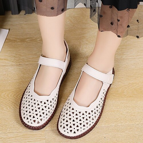 

Women's Slip-Ons Daily Comfort Shoes Mary Jane Flat Heel Round Toe Vintage Casual PU Leather Loafer Solid Colored Black Beige