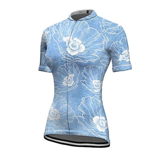 

21Grams Women's Cycling Jersey Short Sleeve Bike Top with 3 Rear Pockets Mountain Bike MTB Road Bike Cycling Breathable Quick Dry Moisture Wicking Reflective Strips Blue Floral Botanical Polyester