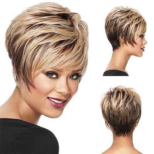 

Synthetic Wig Straight With Bangs Machine Made Wig Short A1 Synthetic Hair Women's Soft Classic Easy to Carry Blonde Ombre Brown / Daily Wear / Party / Evening